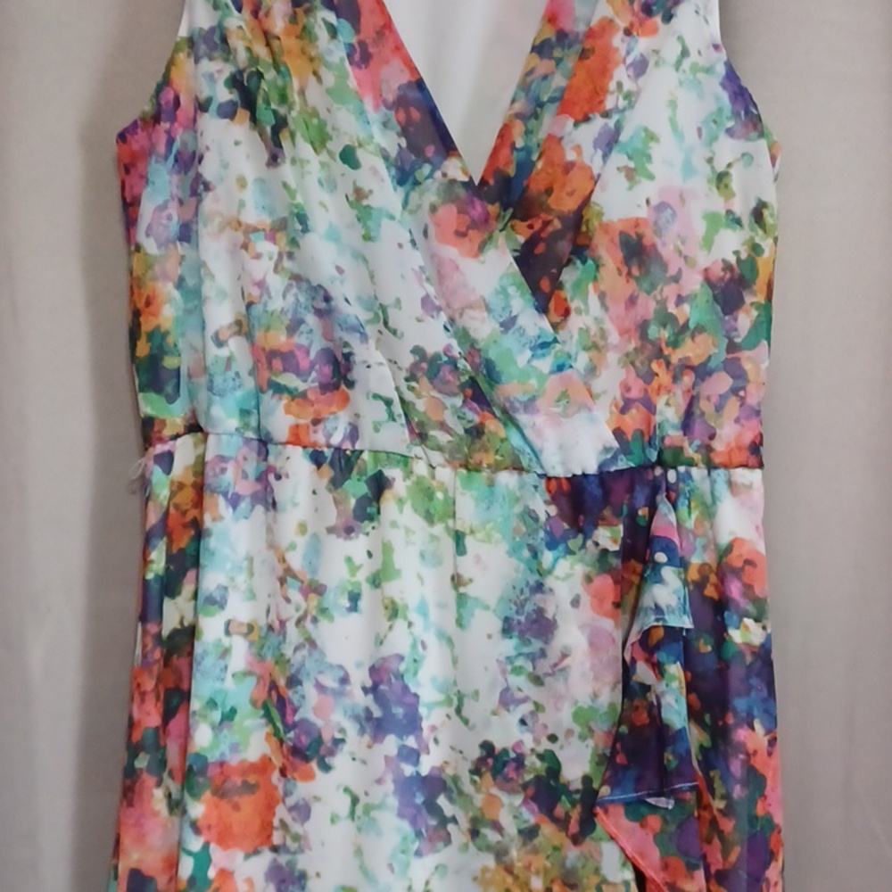 Thalia Soda Sleeveless Floral Dress Faux Wrap V-Neck Tiered Ruffle Hemline - Picture 6 of 16